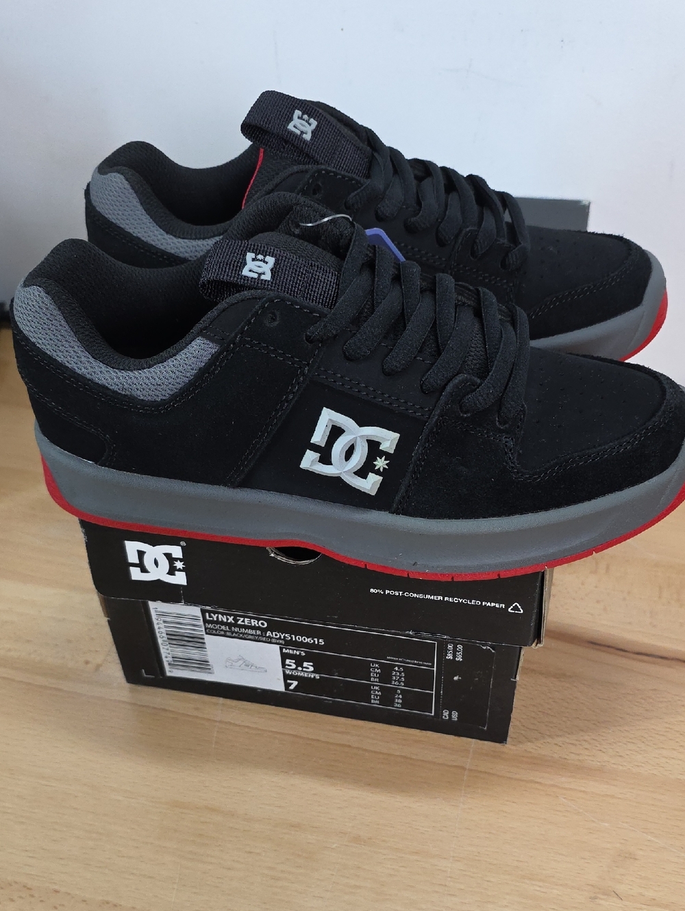 DC Men’s Black & Gray Skate Sneakers with Red Outsole